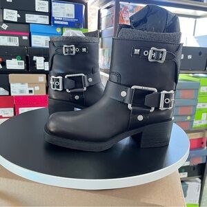Ash Black Texas Moto Boots with Silver Buckles